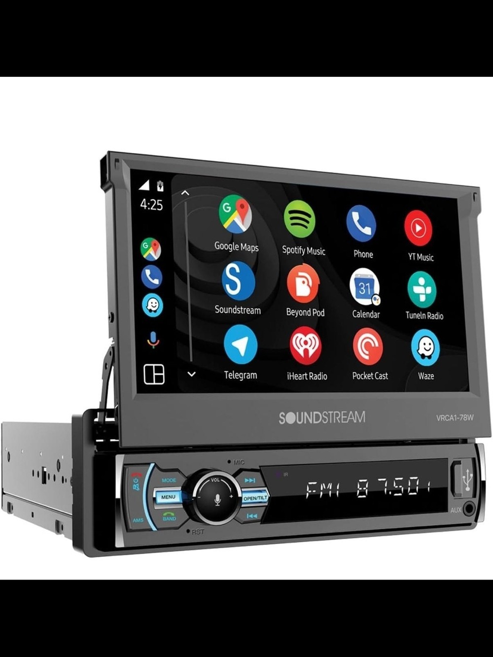 VRC-A1-78W Black 1-DIN Motorized Digital Multimedia Car Stereo w/ 7" LCD - Picture 9 of 9
